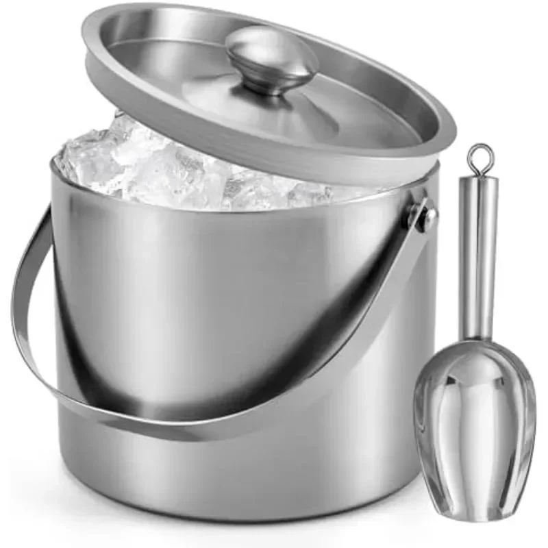 Ice Bucket Silver - 2/3/4L Stainless Steel Insulated Ice Bucket