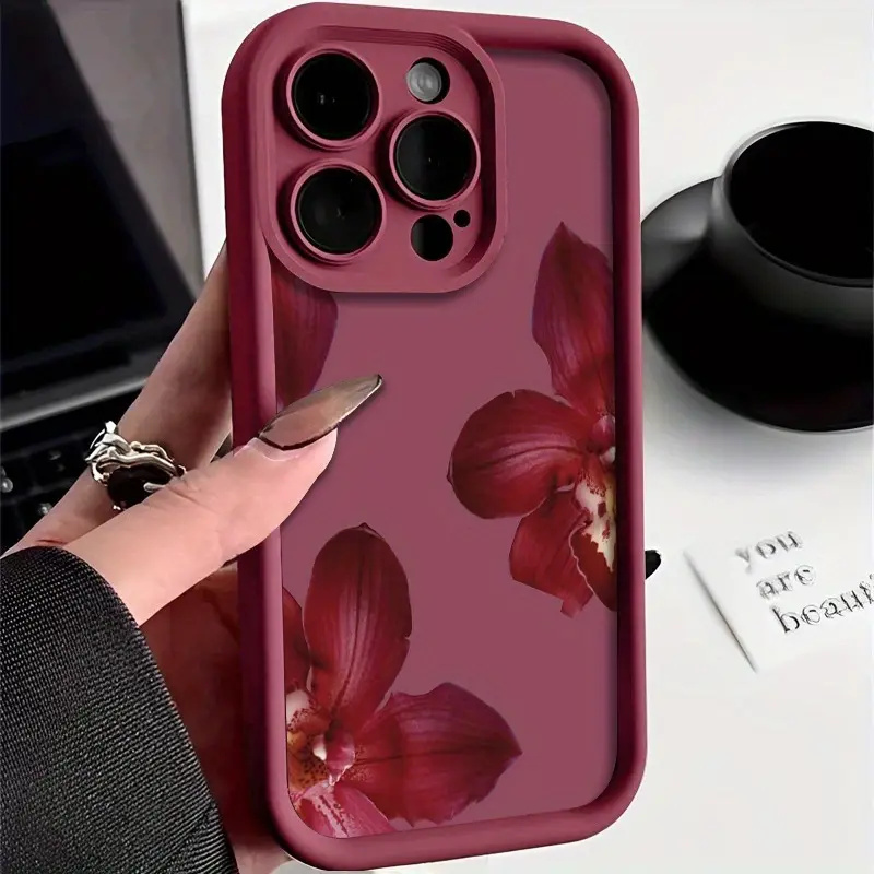 Wine & Beer Emporium - Wine Red Orchid Flower Pattern Phone